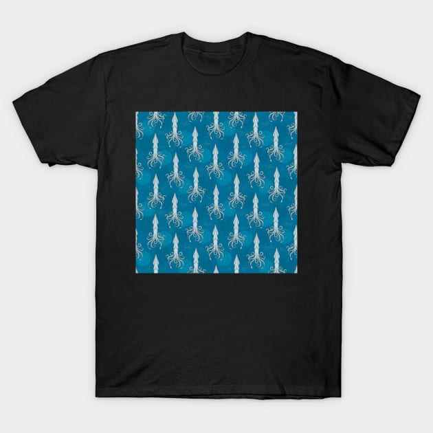 Deep under the Sea Blue Cephalopods Octopus T-Shirt by CajaDesign
